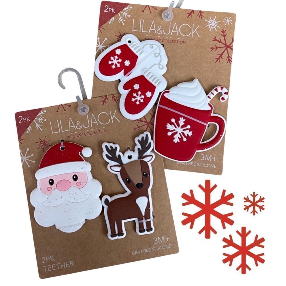 Modern Baby Infant Silicone 2 of 2 Pack Teethers Christmas Santa Mug Mittens NWT
